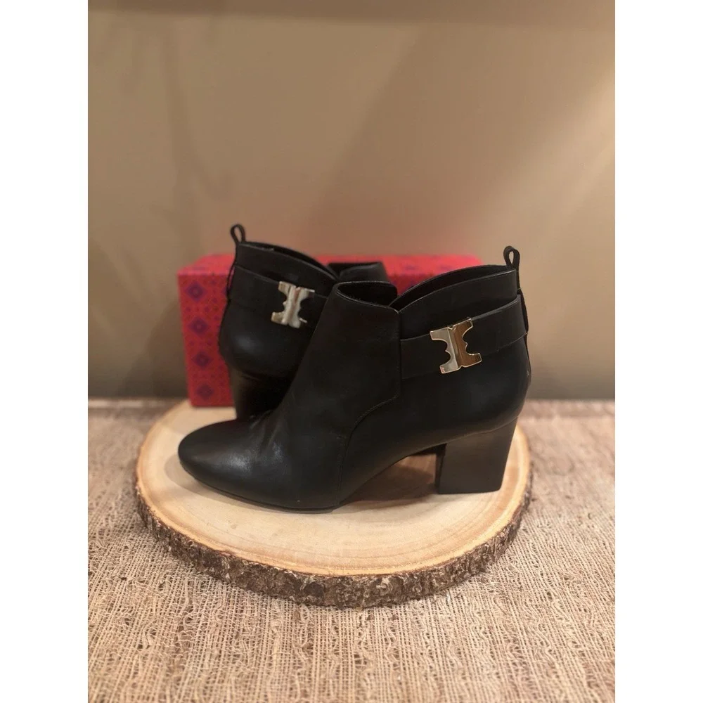TORY BURCH Gemini Link Black‎ Ankle Heeled Booties Women Size 10.5